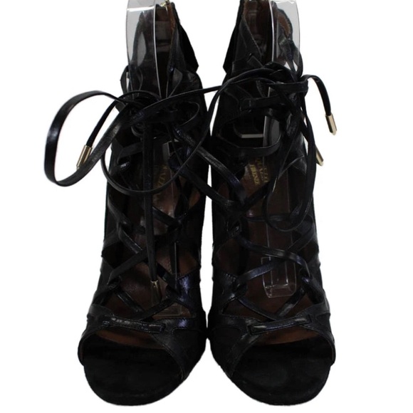 Aquazzura Black Lace-Up Stiletto Heels 7.5 - Picture 6 of 9